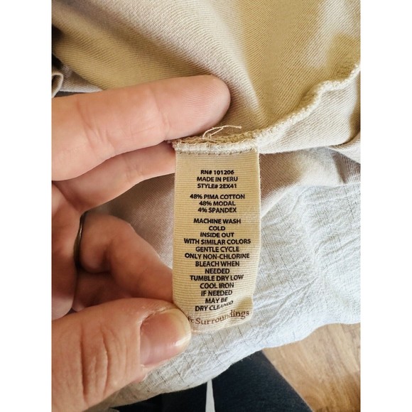 Soft Surroundings Alyssa Knit Top Size XL Beige Surplice Faux Wrap 3/4 Sleeve - Picture 6 of 8